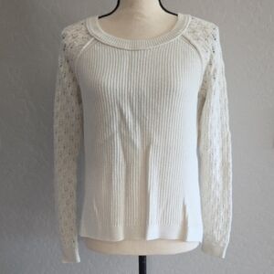 LOFT Ivory Cream Knit Design Sleeve Button Up Back Sweater Size Med Y2K Casual